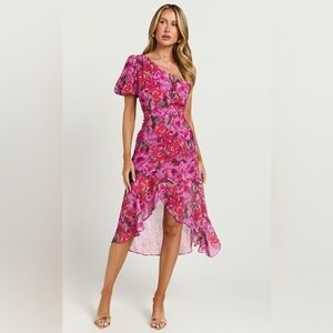 Showpo CLABELLE MIDI DRESS ONE SHOULDER RUFFLE TULIP HEM | 10 NWT